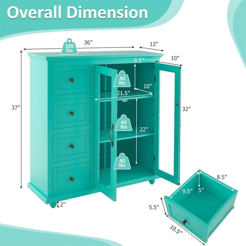 Sideboard Buffet Storage Cabinet - 12D x 36W x 37H