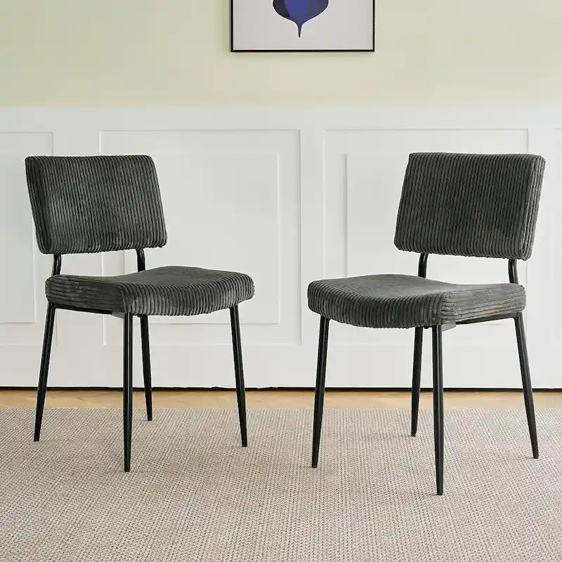 Modern simple velvet dining chair Fabric Upholstered Chairs home bedroom stool back dressing chair black metal legs(set of 2)