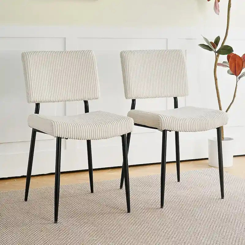 Modern simple velvet dining chair Fabric Upholstered Chairs home bedroom stool back dressing chair black metal legs(set of 2)