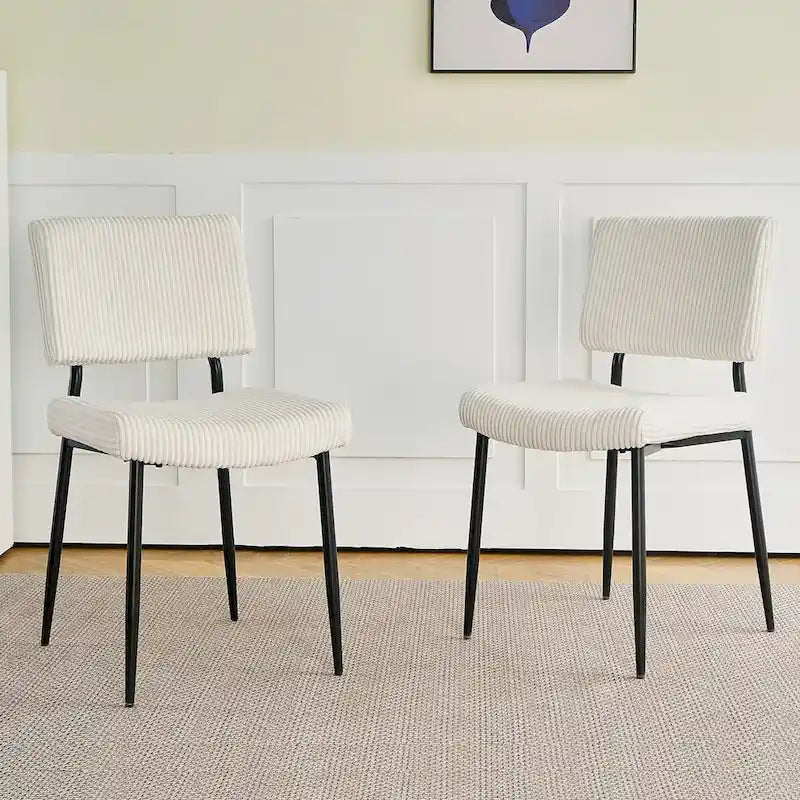 Modern simple velvet dining chair Fabric Upholstered Chairs home bedroom stool back dressing chair black metal legs(set of 2)