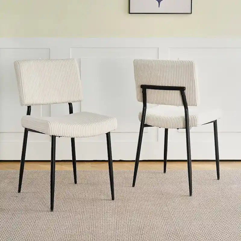 Modern simple velvet dining chair Fabric Upholstered Chairs home bedroom stool back dressing chair black metal legs(set of 2)