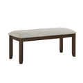 Humpty 43 Inch Bench, Gray Polyester Upholstery, Cherry Brown Solid Wood