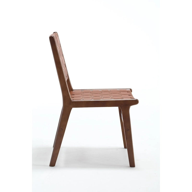 Saddle leather woven dining chair, solid wood legs, suitable for dining room and living room