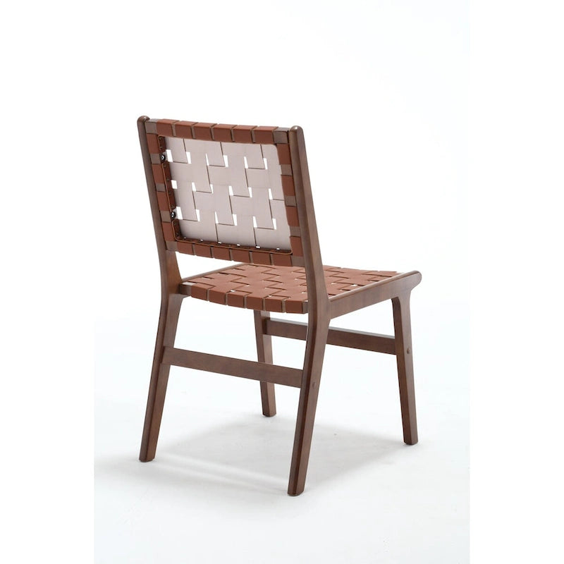 Saddle leather woven dining chair, solid wood legs, suitable for dining room and living room