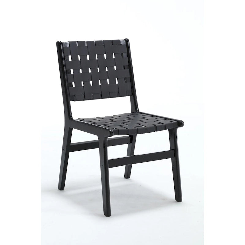 Saddle leather woven dining chair, solid wood legs, suitable for dining room and living room