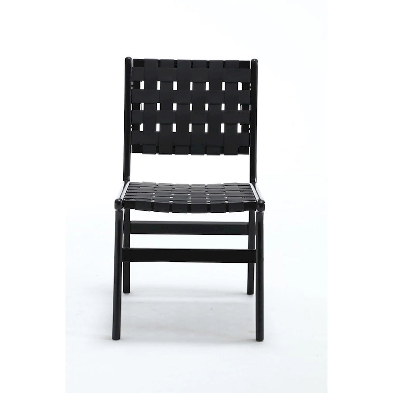 Saddle leather woven dining chair, solid wood legs, suitable for dining room and living room