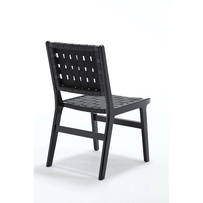 Saddle leather woven dining chair, solid wood legs, suitable for dining room and living room