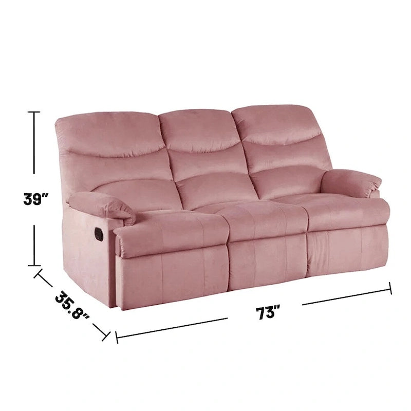 Velvet Upholstered Manual Motion Recliner Sofa