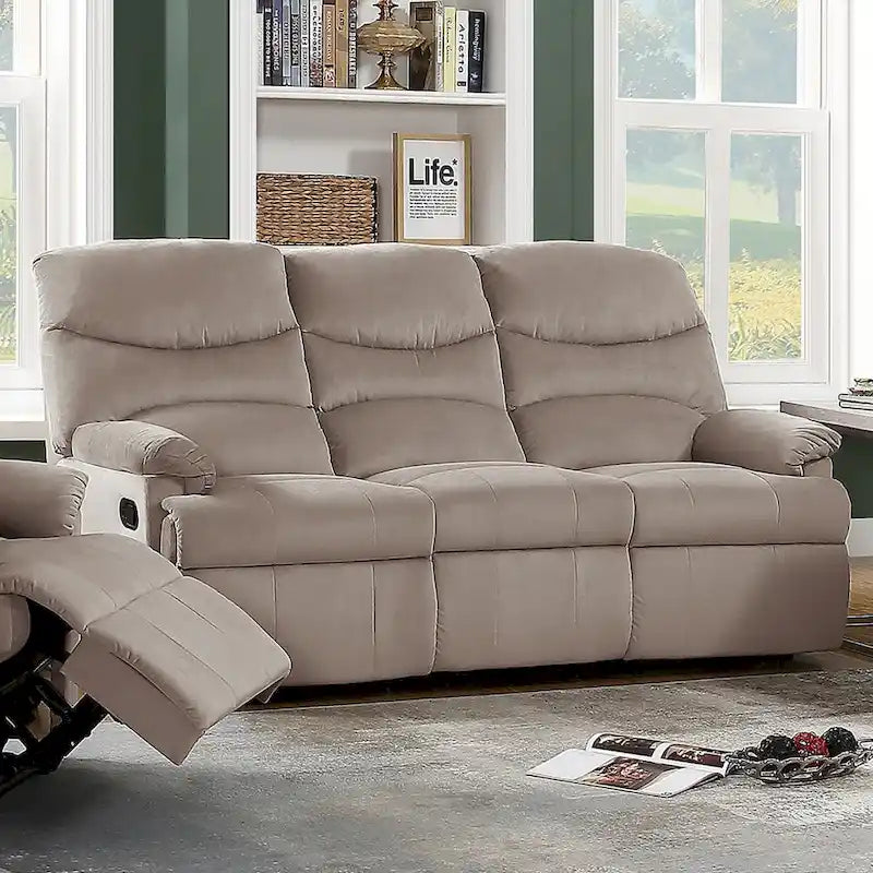 Velvet Upholstered Manual Motion Recliner Sofa
