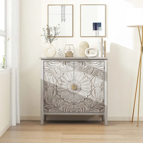 2 Door Cabinet, American Furniture, Suitable for Bedroom, Living Room, Study,Grey+White