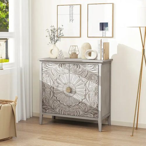 2 Door Cabinet, American Furniture, Suitable for Bedroom, Living Room, Study,Grey+White