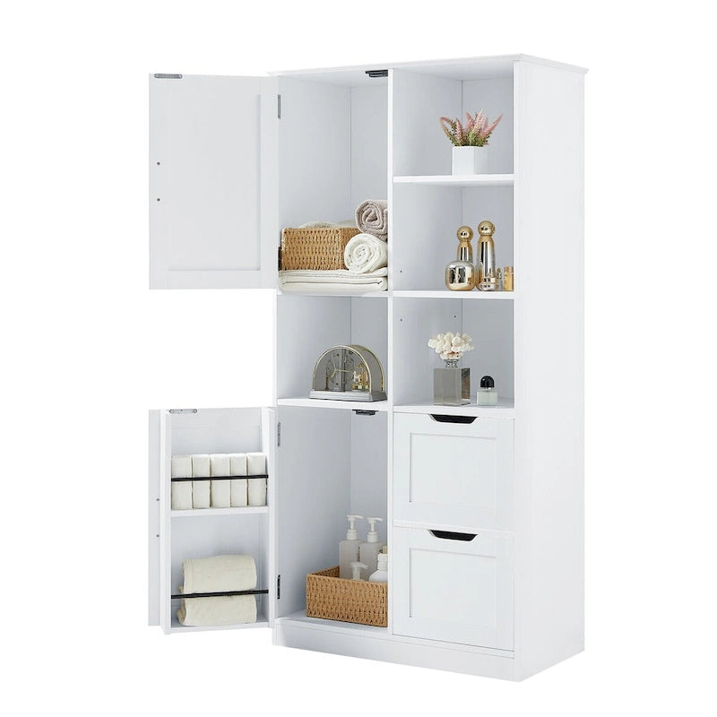 Bathroom Storage Cabinet with Doors and Drawers, Open Shelve, Adjustable Shelf