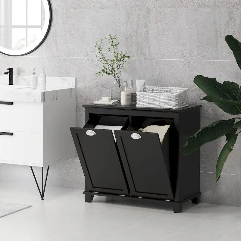 Bathroom Storage Cabinet with Dual Tilt out Laundry Hamper