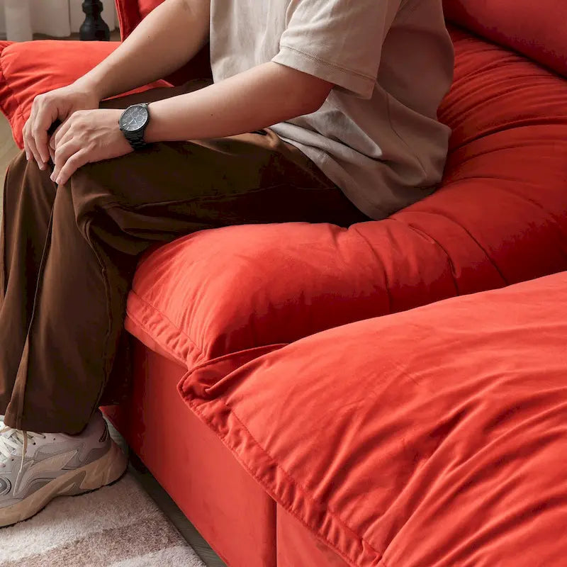 Cloud Sectional Sofa, 5-Seater Down Feather Modular Sofa L-shaped Velvet Wide Deep Seat Convertible Couch.