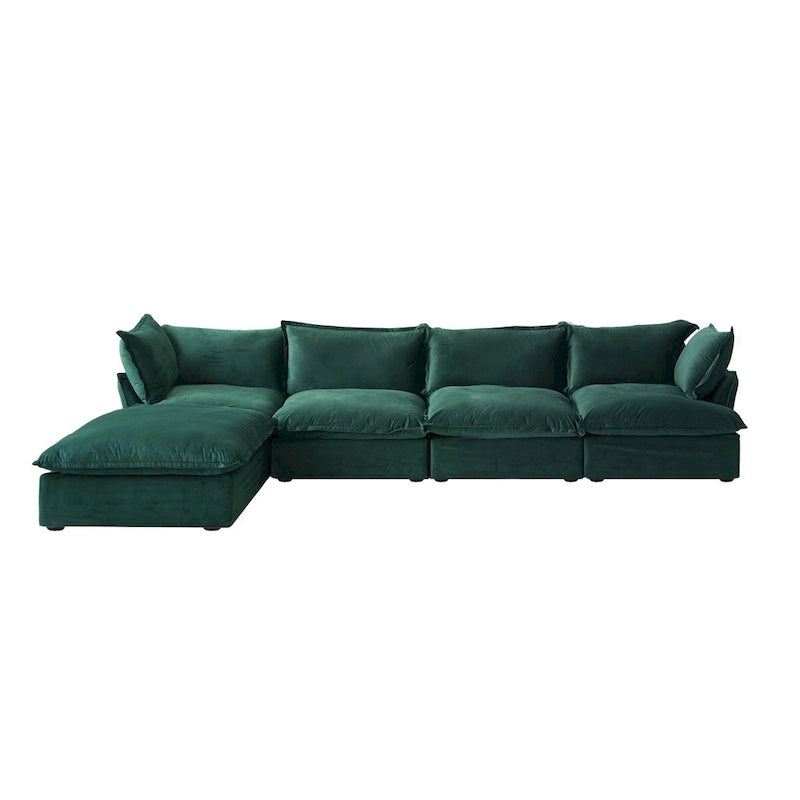 Cloud Sectional Sofa, 5-Seater Down Feather Modular Sofa L-shaped Velvet Wide Deep Seat Convertible Couch.