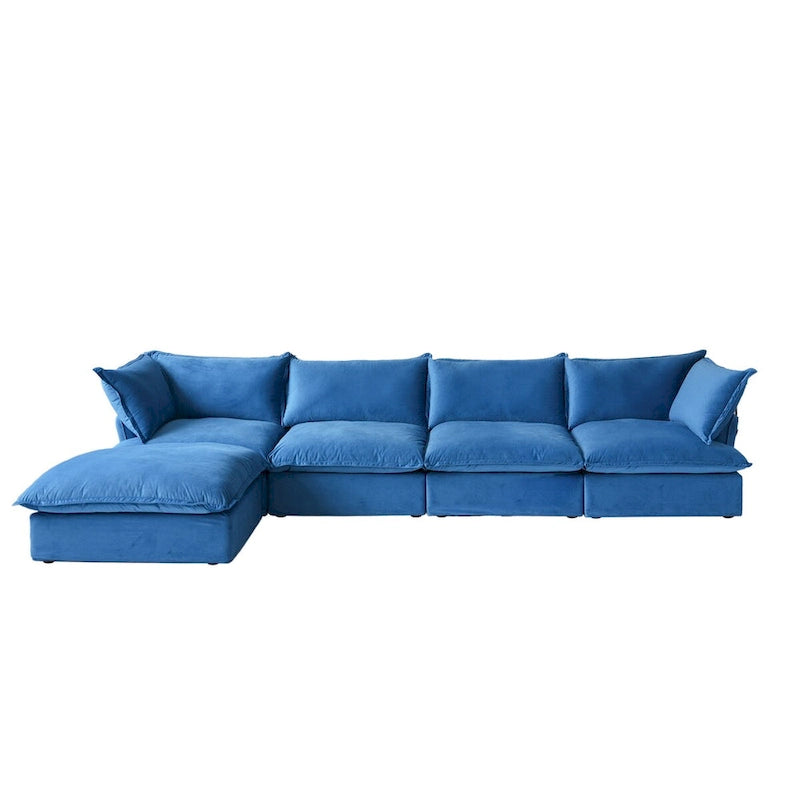 Cloud Sectional Sofa, 5-Seater Down Feather Modular Sofa L-shaped Velvet Wide Deep Seat Convertible Couch.