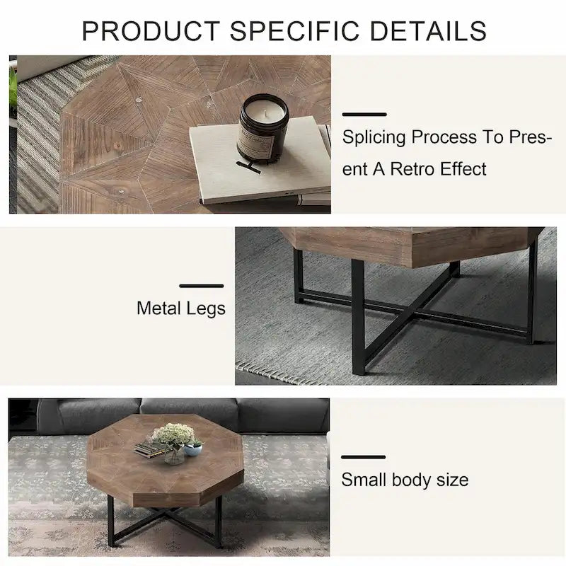 30-Inch Wood Octagonal Vintage Patchwork Coffee Table