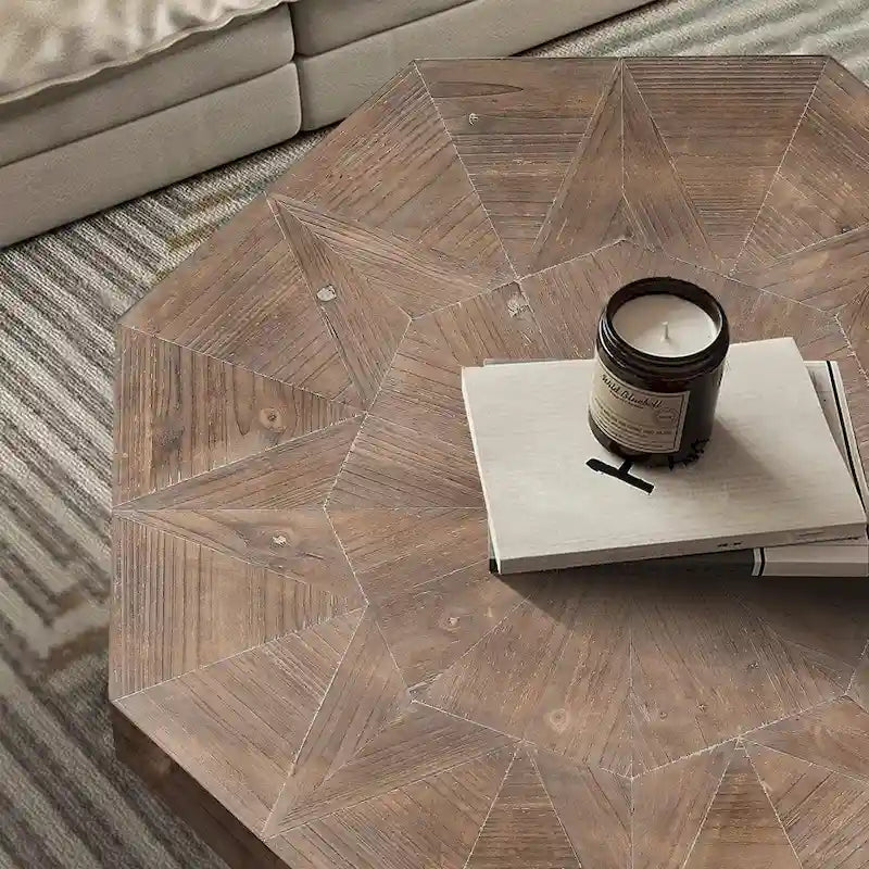30-Inch Wood Octagonal Vintage Patchwork Coffee Table