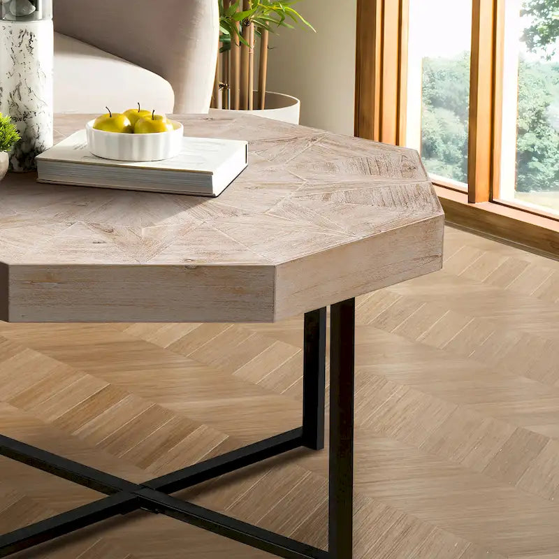 30-Inch Wood Octagonal Vintage Patchwork Coffee Table