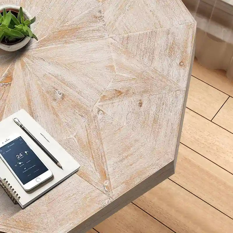 30-Inch Wood Octagonal Vintage Patchwork Coffee Table