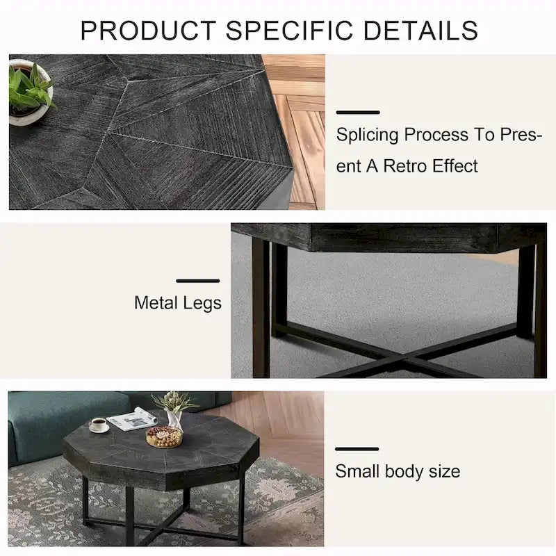 30-Inch Wood Octagonal Vintage Patchwork Coffee Table