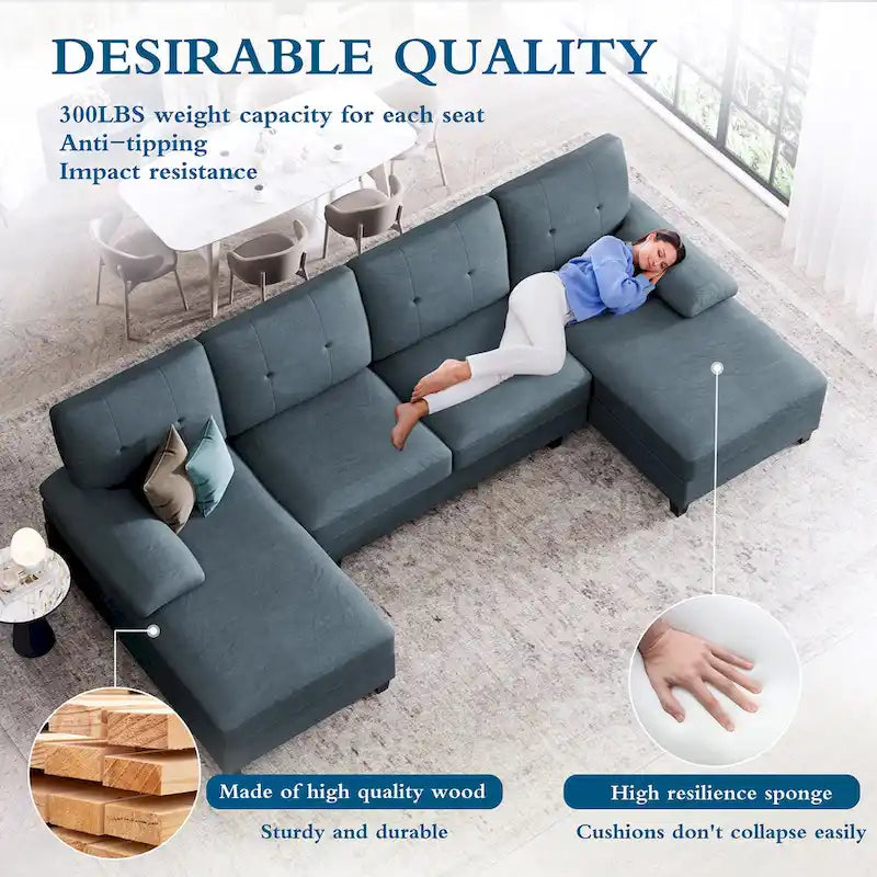 Futzca Sectional Sofa Couches for Living Room, 4 Seat U-Shaped Sofa