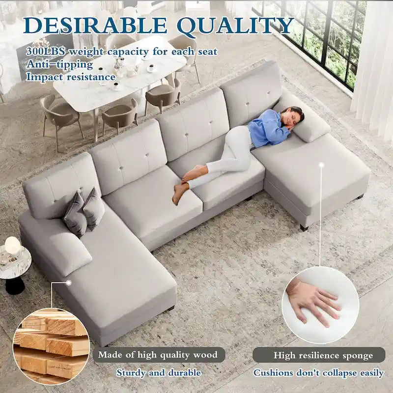 Futzca Sectional Sofa Couches for Living Room, 4 Seat U-Shaped Sofa