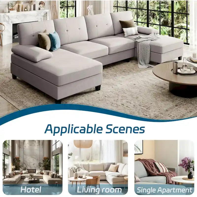 Futzca Sectional Sofa Couches for Living Room, 4 Seat U-Shaped Sofa