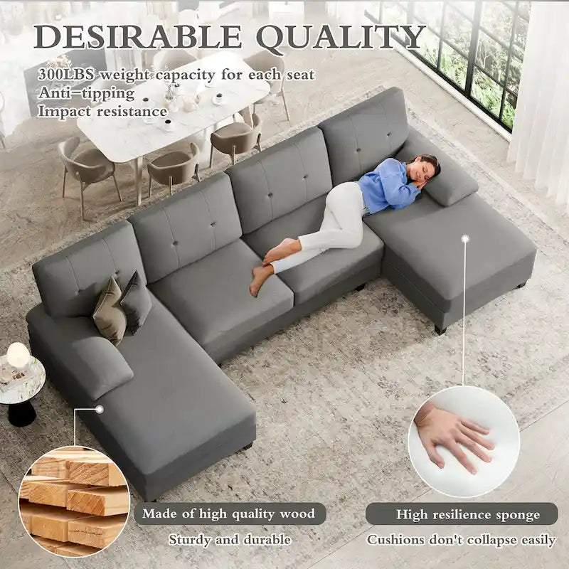 Futzca Sectional Sofa Couches for Living Room, 4 Seat U-Shaped Sofa