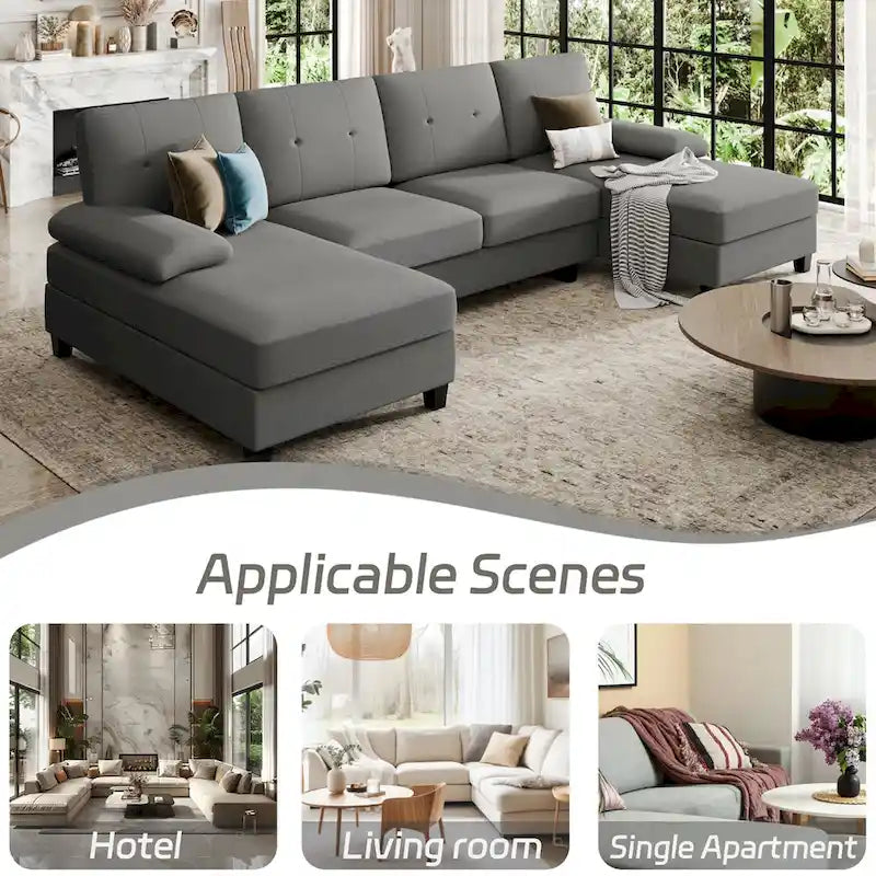Futzca Sectional Sofa Couches for Living Room, 4 Seat U-Shaped Sofa
