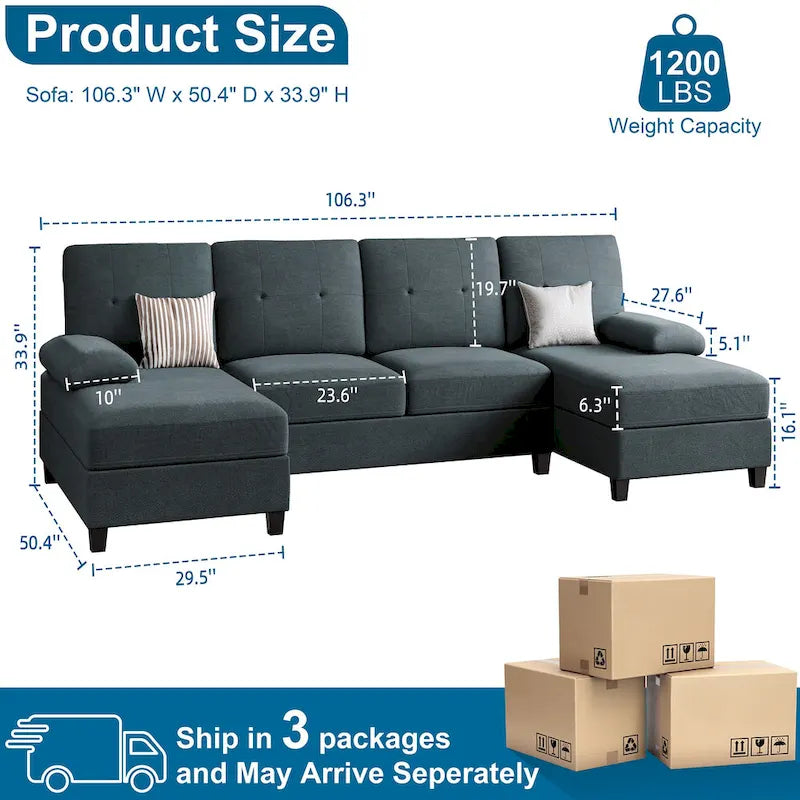 Futzca Sectional Sofa Couches for Living Room, 4 Seat U-Shaped Sofa