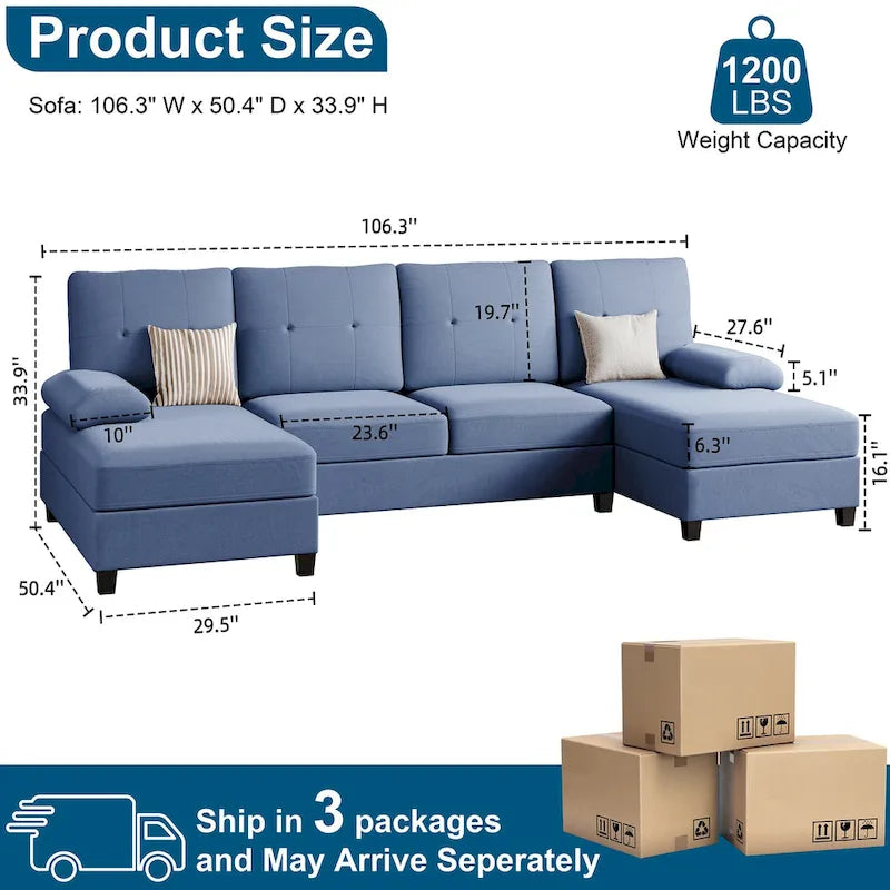 Futzca Sectional Sofa Couches for Living Room, 4 Seat U-Shaped Sofa