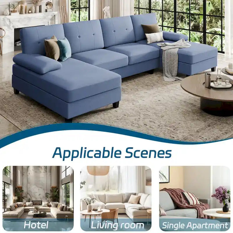 Futzca Sectional Sofa Couches for Living Room, 4 Seat U-Shaped Sofa