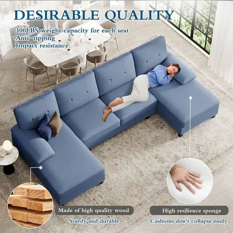 Futzca Sectional Sofa Couches for Living Room, 4 Seat U-Shaped Sofa