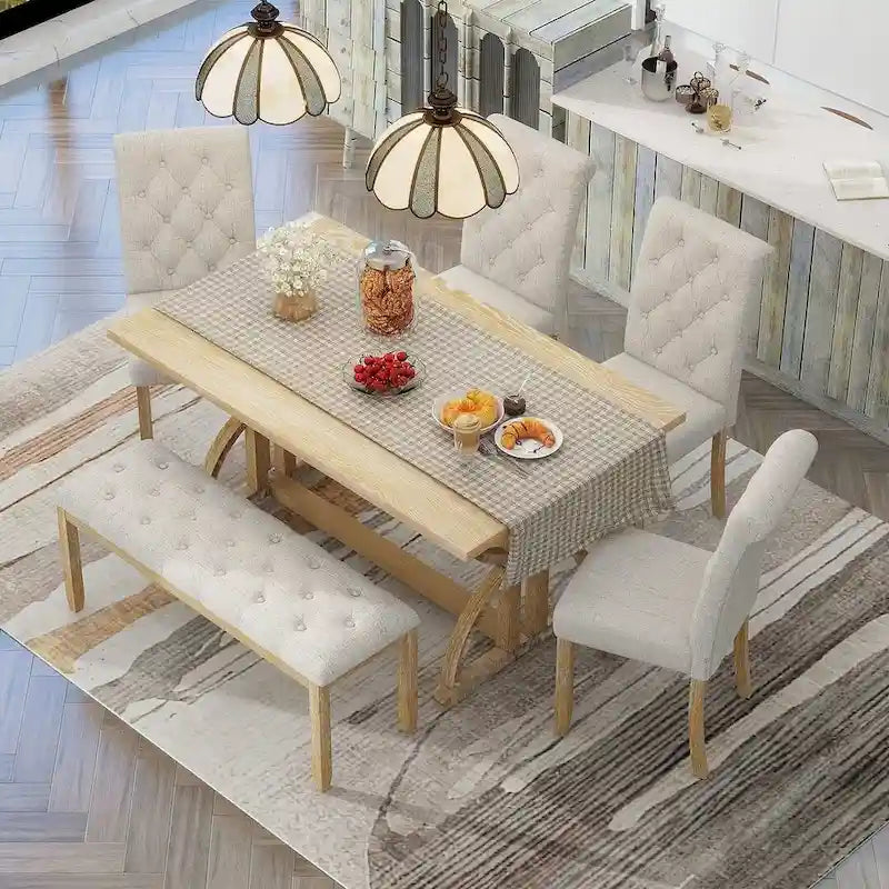 6 PCS Retro Rectangular Dining Table Set for 6