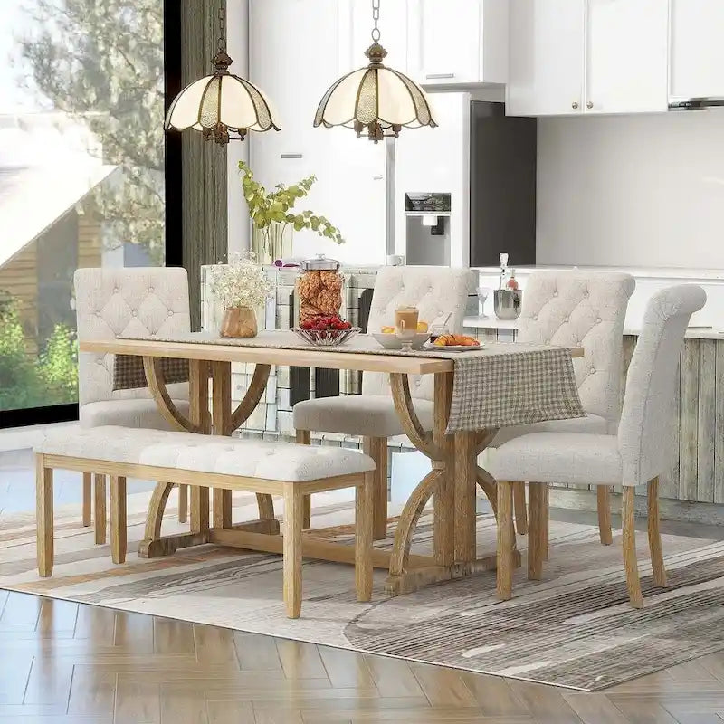 6 PCS Retro Rectangular Dining Table Set for 6