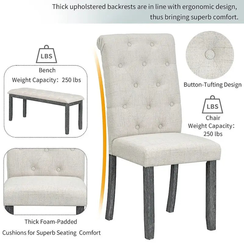 6 PCS Retro Rectangular Dining Table Set for 6