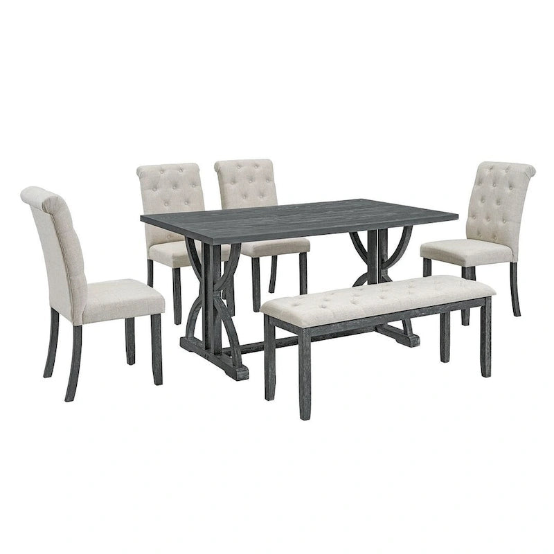 6 PCS Retro Rectangular Dining Table Set for 6
