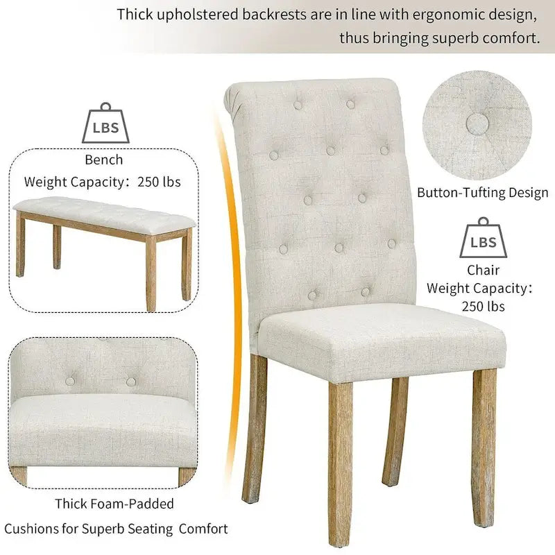 6 PCS Retro Rectangular Dining Table Set for 6