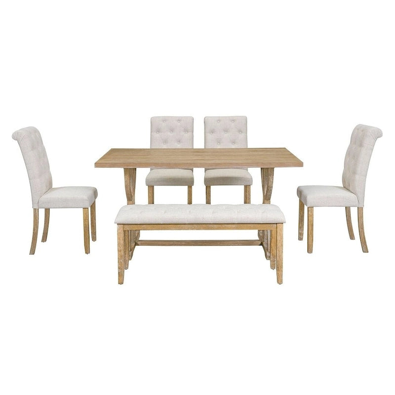 6 PCS Retro Rectangular Dining Table Set for 6