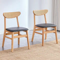 Wooden Dining Chairs Set of 2 with Small Curved Back and PU Cushion