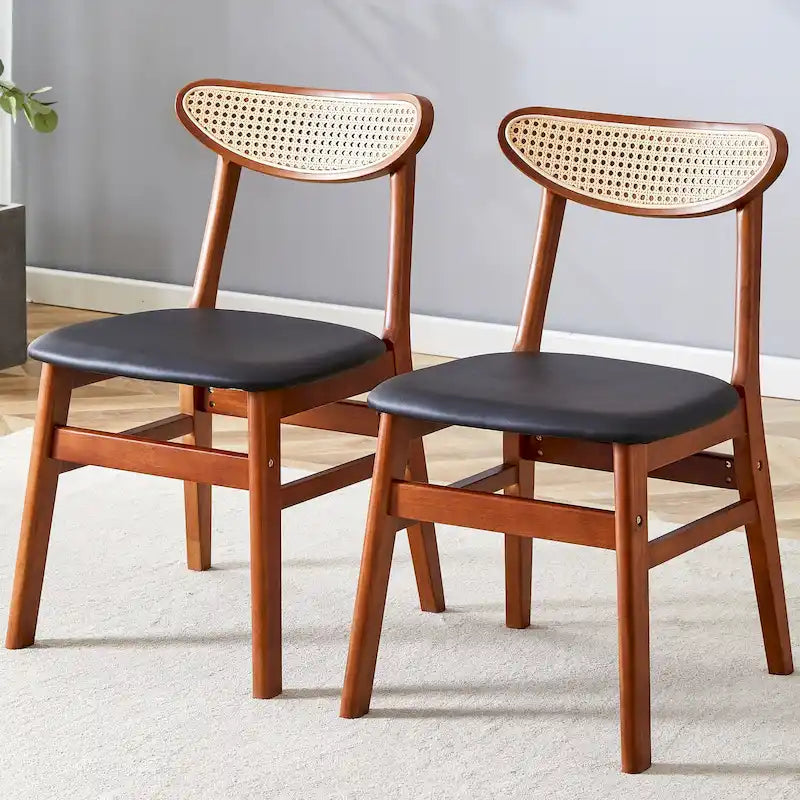 Wooden Dining Chairs Set of 2 with Small Curved Back and PU Cushion