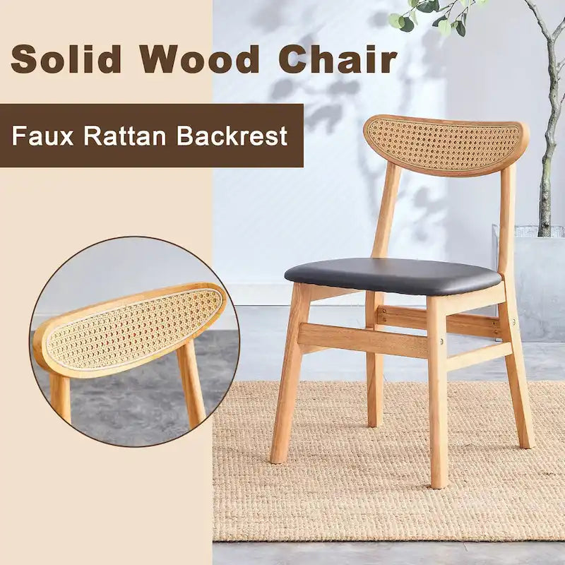 Wooden Dining Chairs Set of 2 with Small Curved Back and PU Cushion
