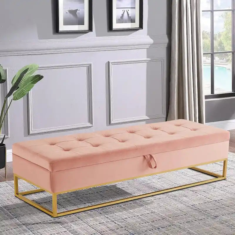Modern Velvet Upholstered Storage Bench with Flip-Up Seat Top