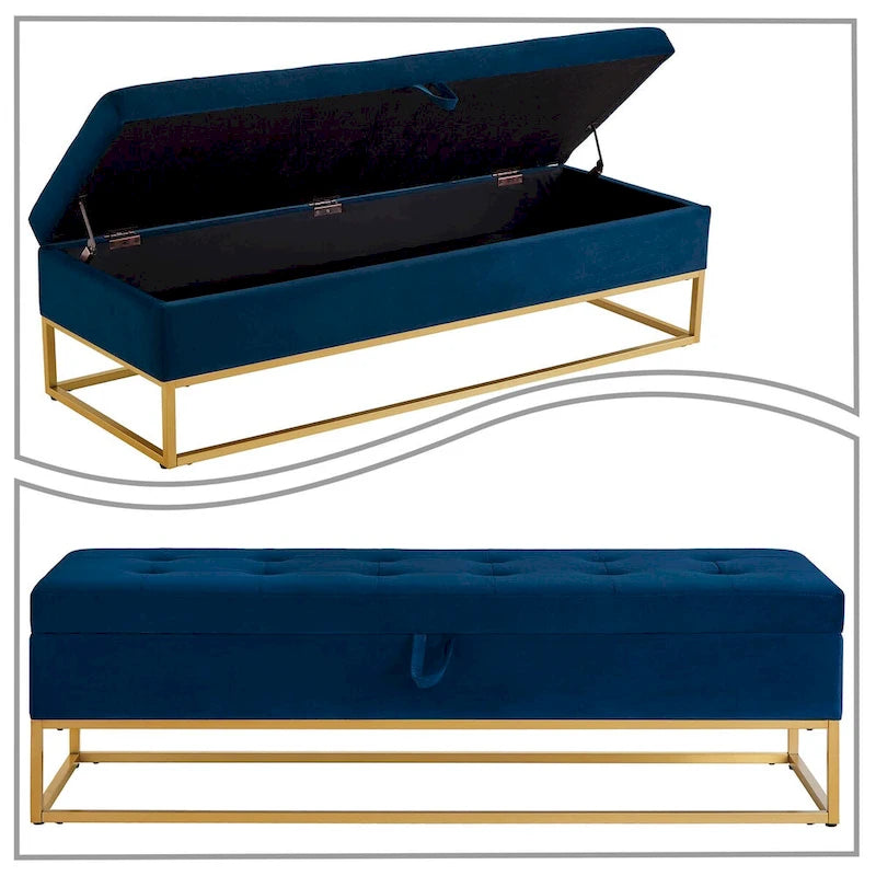 Modern Velvet Upholstered Storage Bench with Flip-Up Seat Top