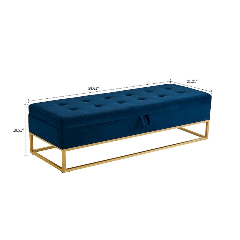 Modern Velvet Upholstered Storage Bench with Flip-Up Seat Top