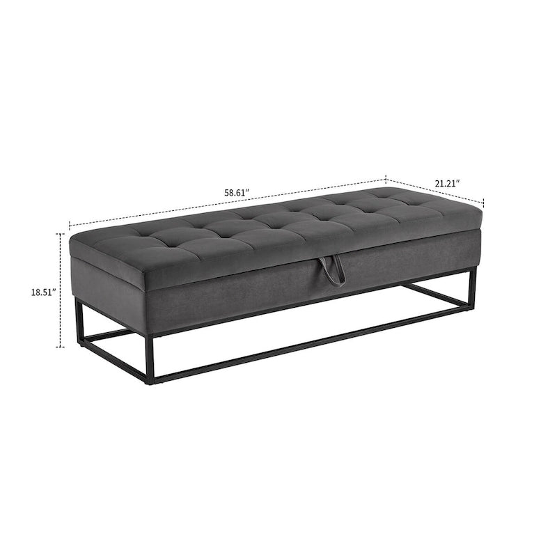 Modern Velvet Upholstered Storage Bench with Flip-Up Seat Top
