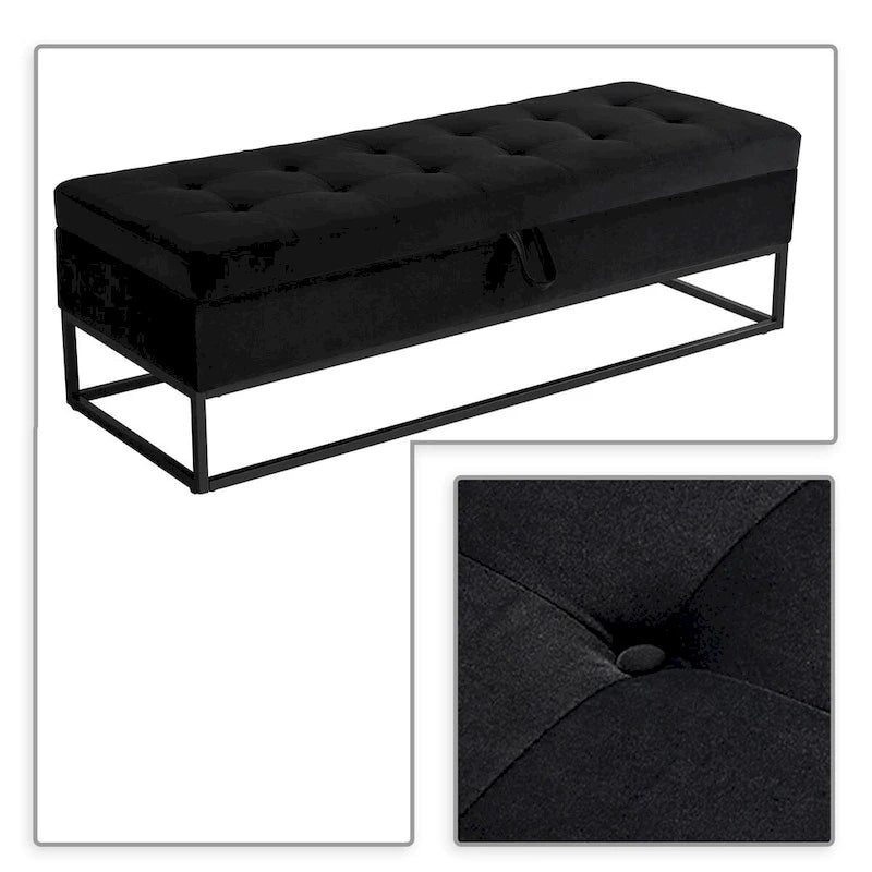 Modern Velvet Upholstered Storage Bench with Flip-Up Seat Top