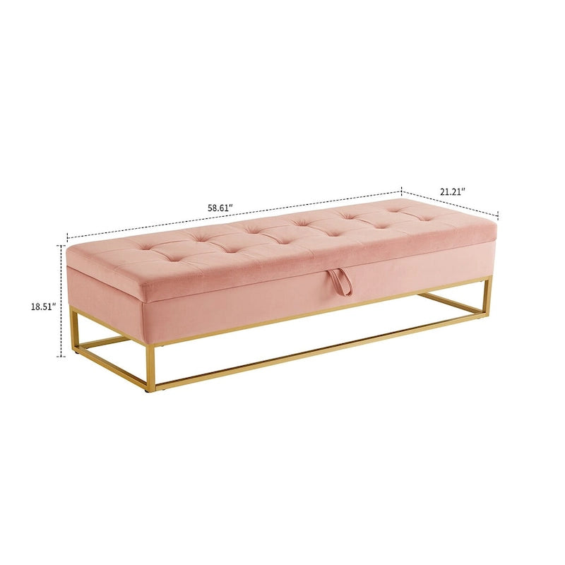 Modern Velvet Upholstered Storage Bench with Flip-Up Seat Top