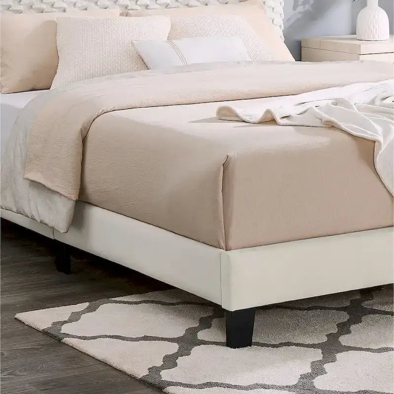 Roundhill Findlay Plush 3D Upholstered Platform Bed in White Dove